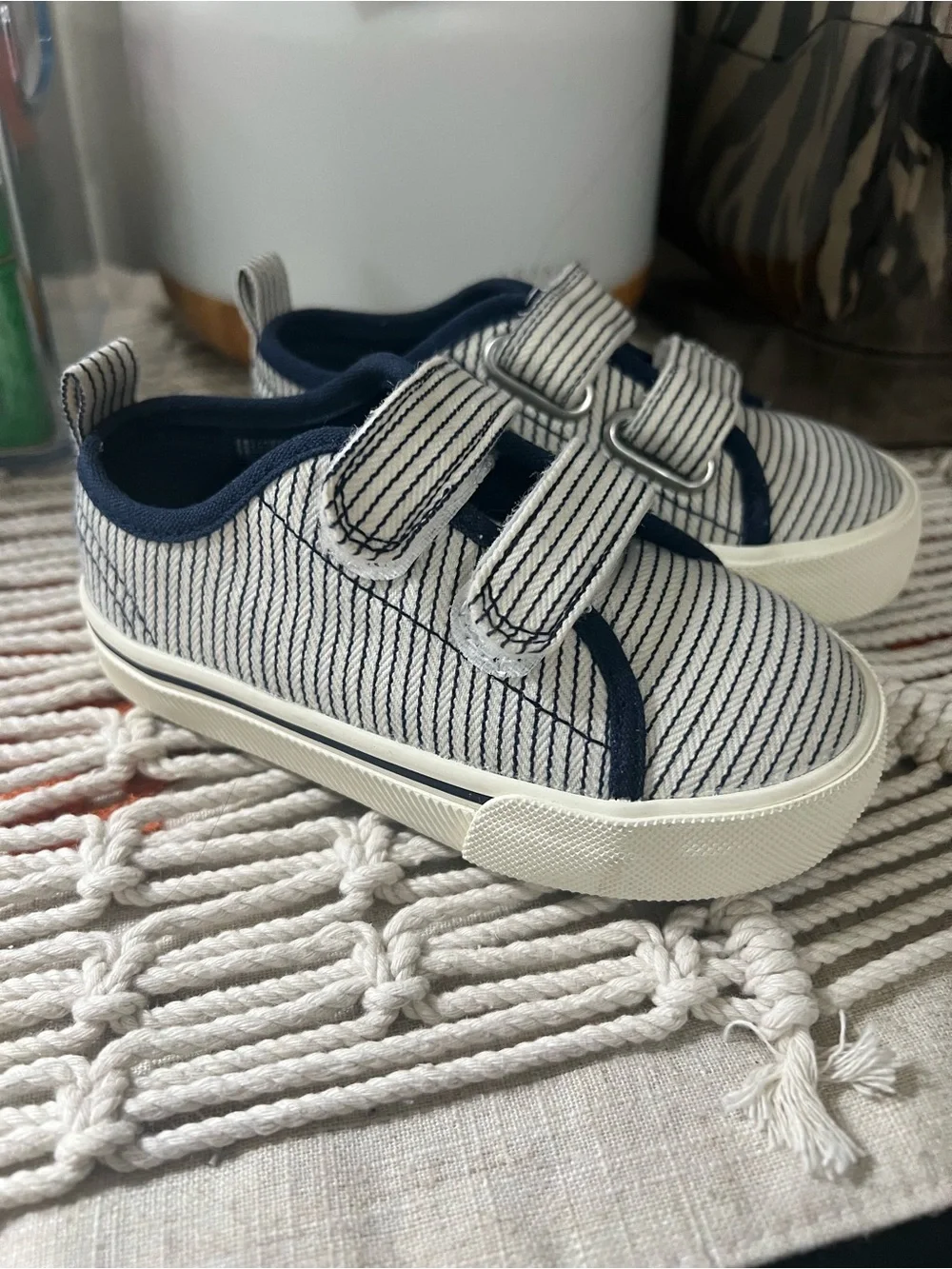 Toddler Navy Stripe Velcro Canvas Sneakers 7